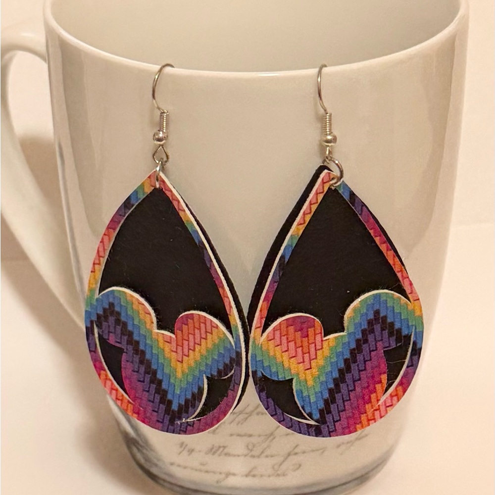 Colorful Teardrop Faux Leather Mickey Mouse Rainbow Earrings